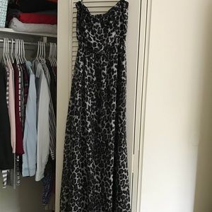 Gray and black leopard print maxi dress
